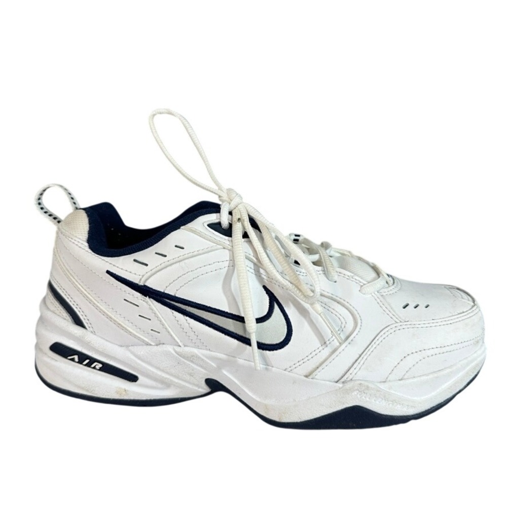 Nike Air Monarch IV White Navy Blue Training Shoes 4E Extra Wide 415445 Size 9